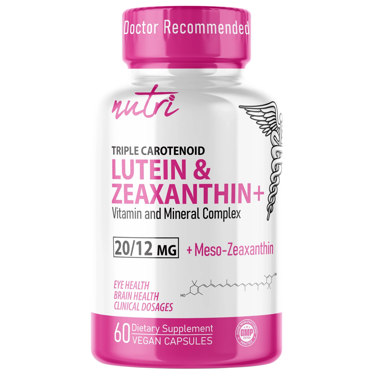Nutri Lutein Zeaxanthin Mesozeaxanthin Vision Complex 20/12 mg 60 Count bottle front