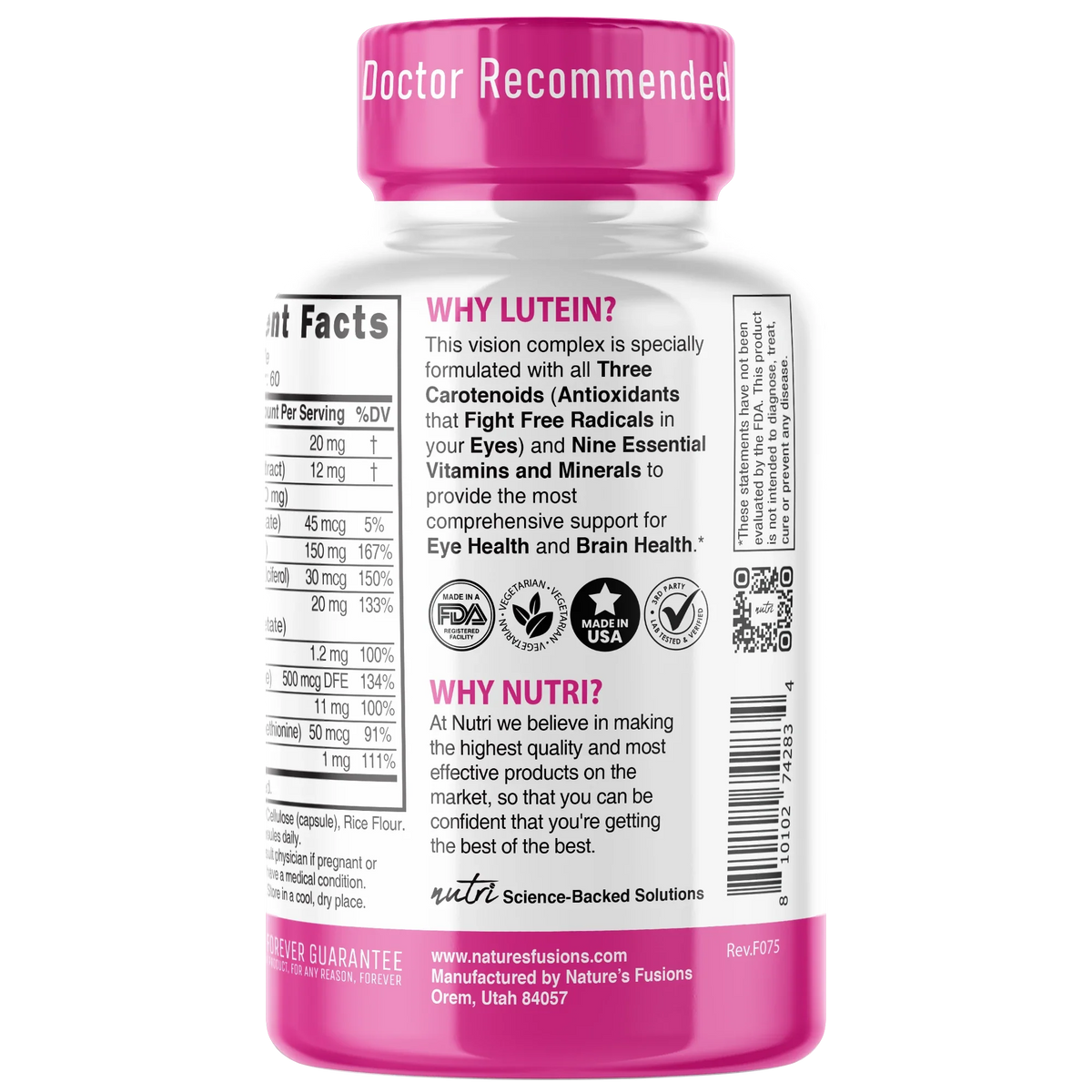 Nutri Lutein Zeaxanthin Mesozeaxanthin side label