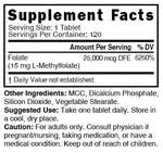 Nutri Methylfolate 15mg Supplement Facts panel