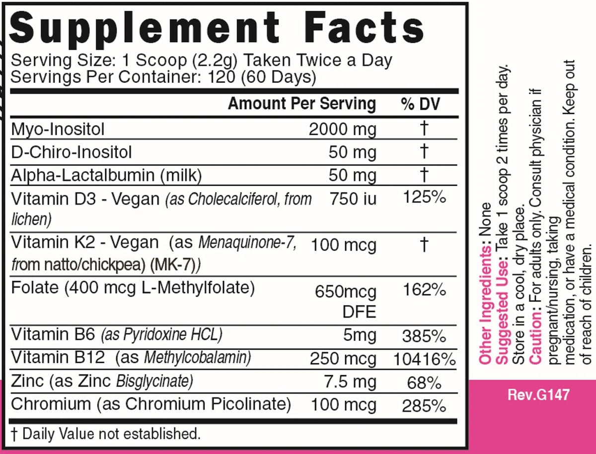 Nutri Myo & D-Chiro Inositol Plus Powder Supplement Facts panel