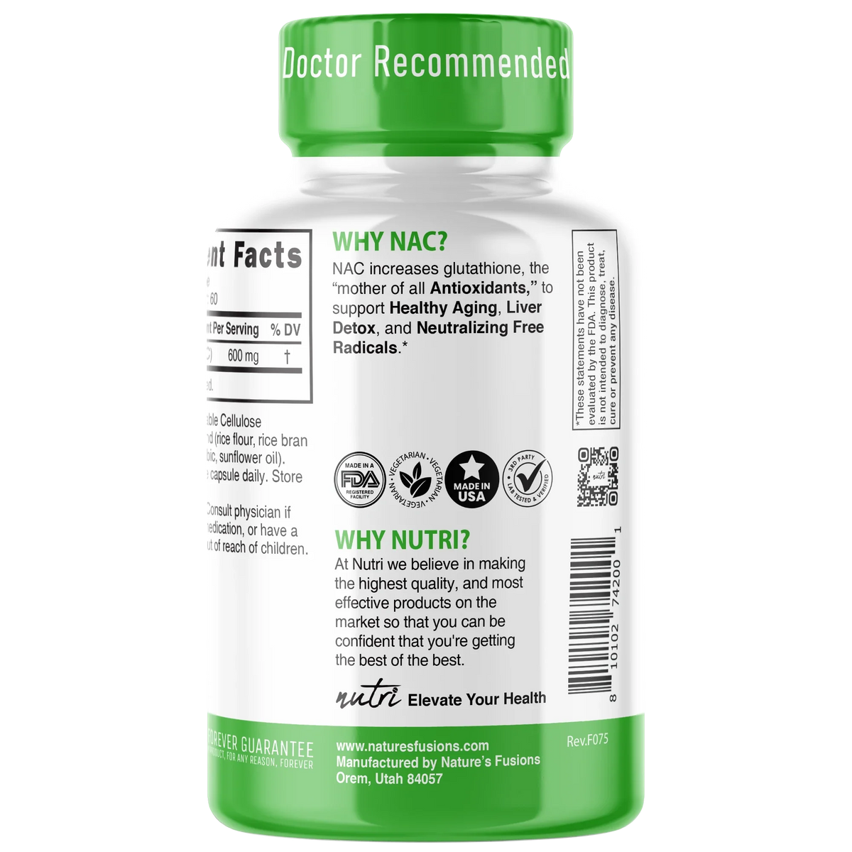 Nutri NAC 600 mg side panel
