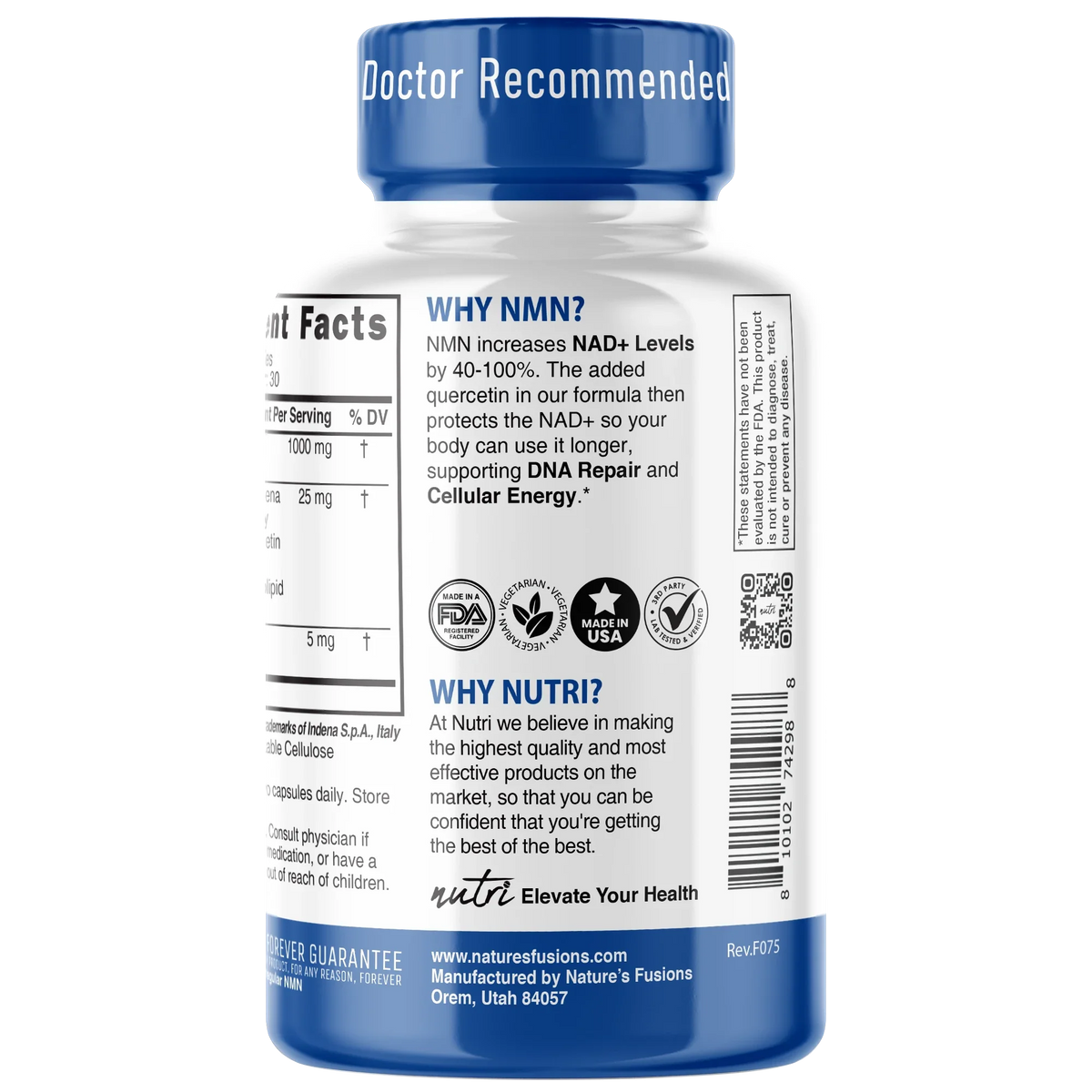Nutri NMN 1000mg Max Strength bottle side label