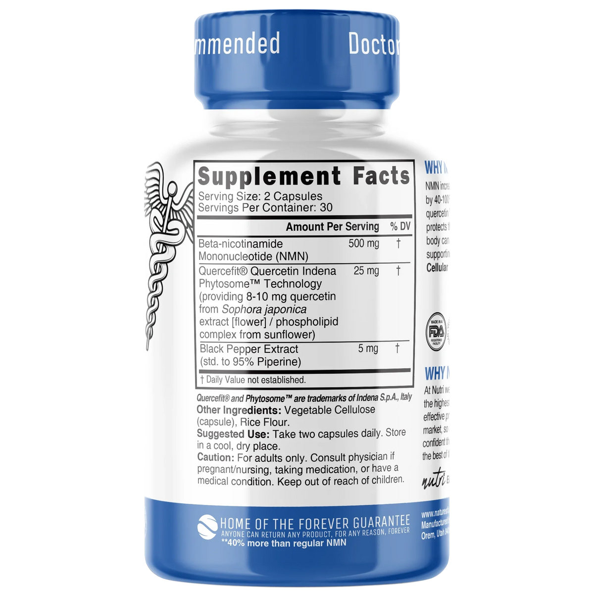 Nutri NMN 500mg Extra Strength bottle back label