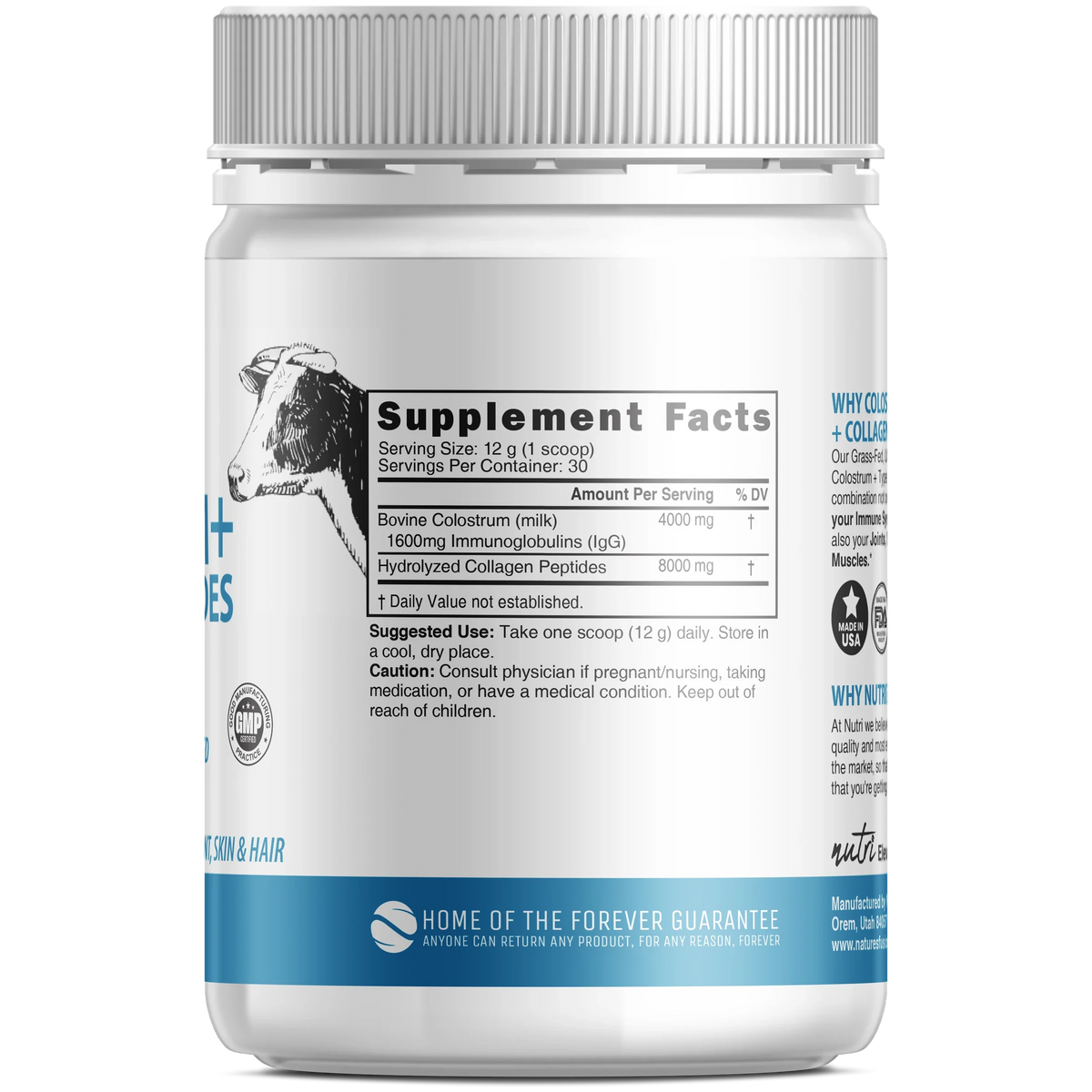 Nutri Colostrum + Collagen powder tub back label