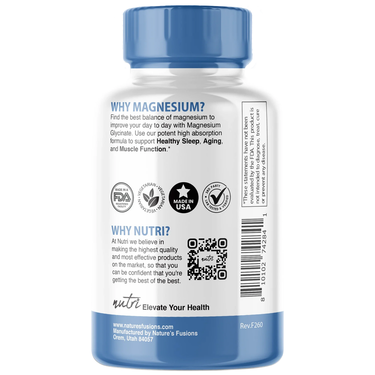 Nutri Magnesium Glycinate 480mg bottle side label