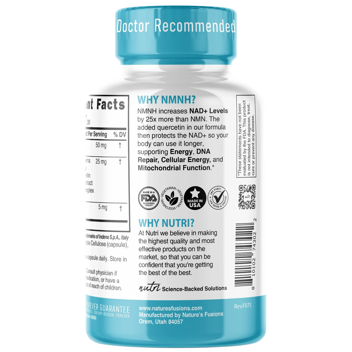 Nutri NMNH 50mg bottle side label