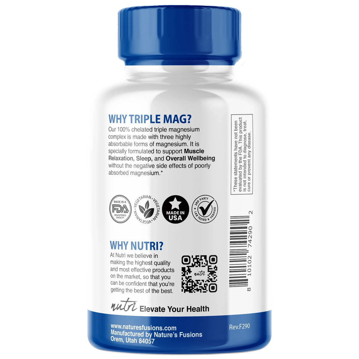Nutri Triple Magnesium 440 mg bottle side panel