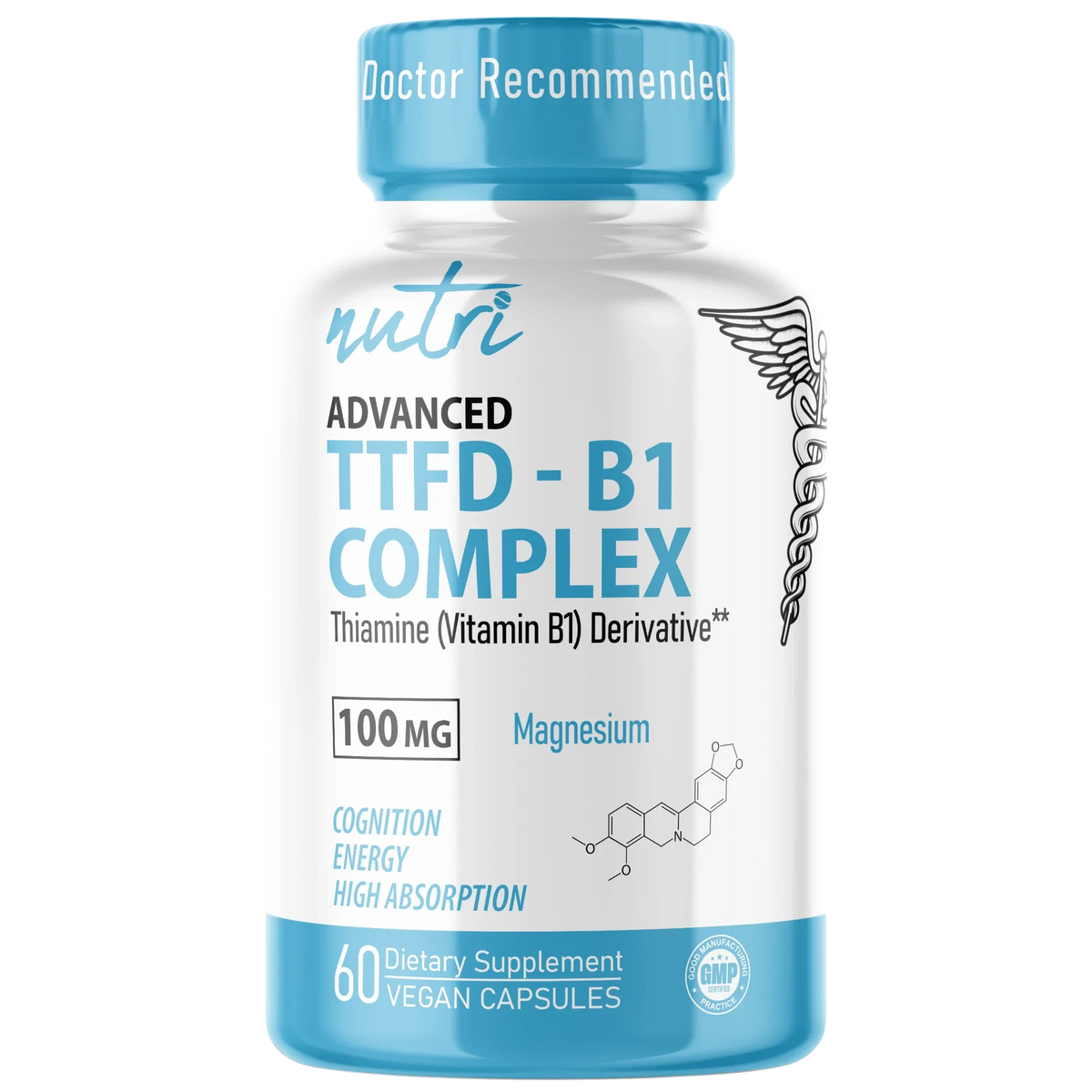 Nutri TTFD Thiamine B1 100mg bottle front label