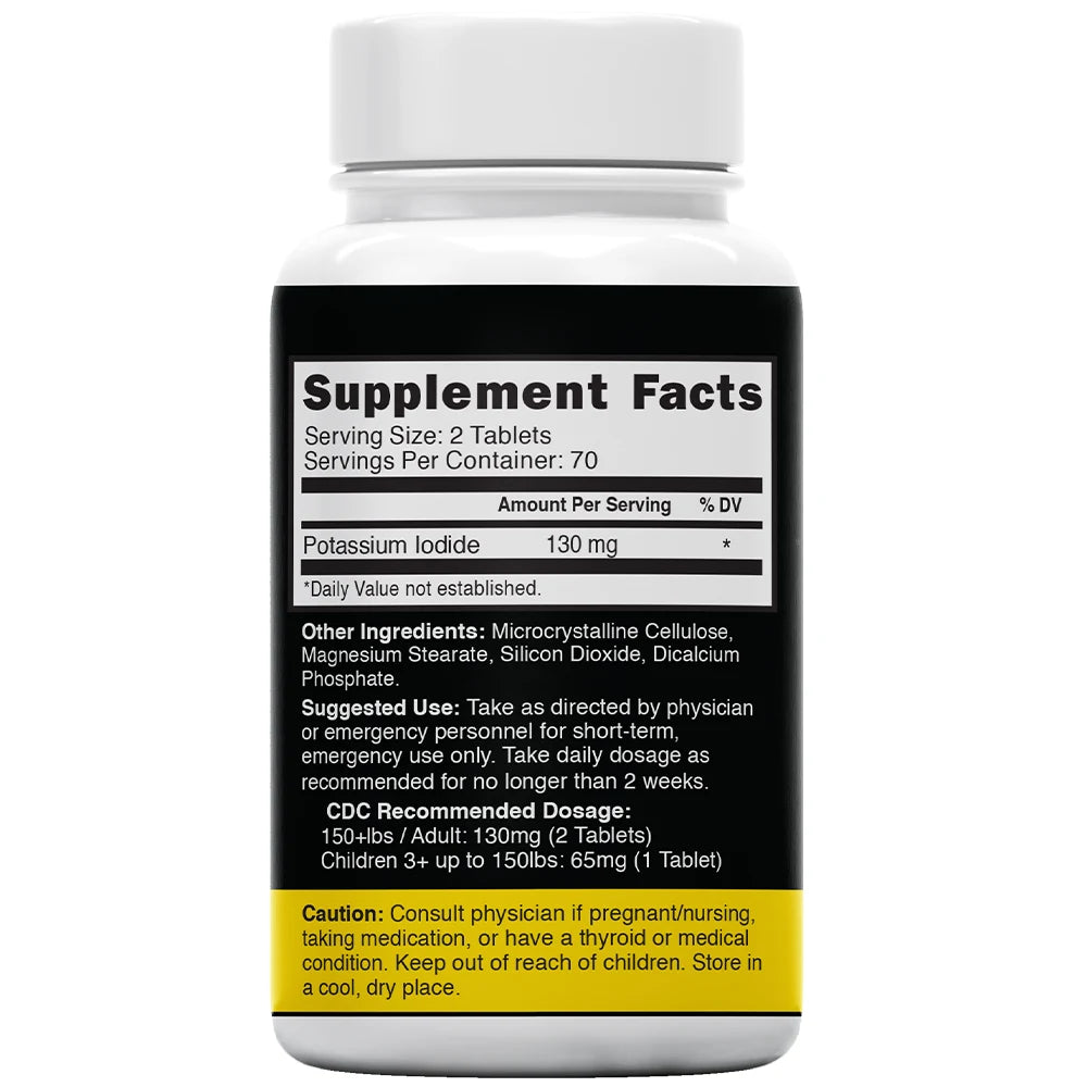 Nutri Potassium Iodide Tablets 130 mg 140 ct back label