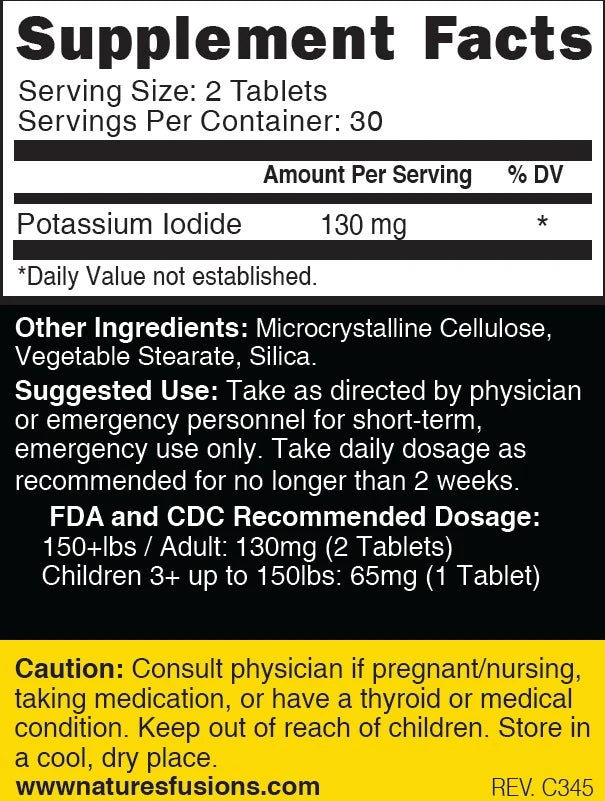 Nutri Potassium Iodide Tablets 130 mg 60 ct Supplement Facts panel