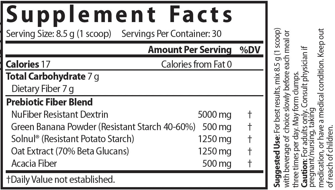 Nutri Prebiotic Fiber Complex Supplement Facts panel
