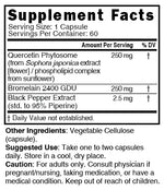 Nutri Quercetin+ Phytosome Supplement Facts panel