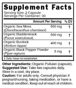 Nutri Sea Moss Supplement Facts panel