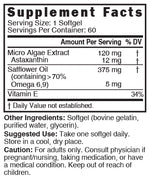 Nutri Astaxanthin 12mg Supplement Facts panel