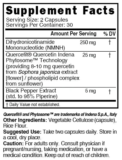 Nutri NMNH 250 mg Supplement Facts panel