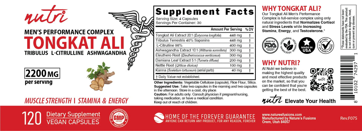Nutri Tongkat Ali Men's Performance Complex flat label