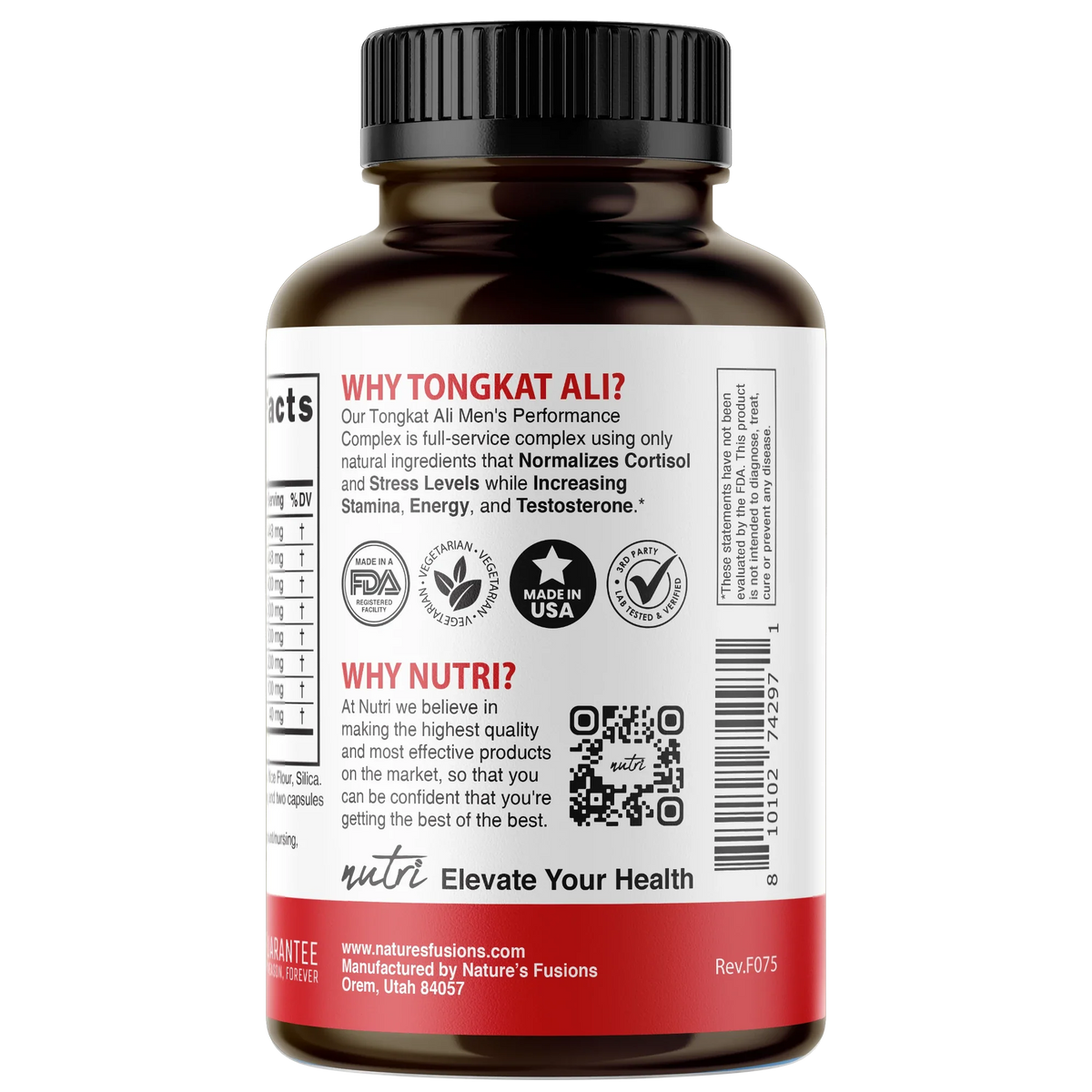 Nutri Tongkat Ali Men's Performance Complex bottle side label