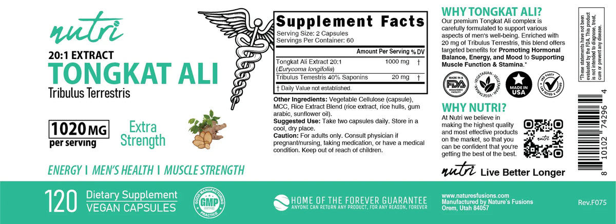 Nutri Tongkat Ali 1020mg Extra Strength flat label