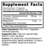 Nutri TTFD Thiamine B1 100mg Supplement Facts panel
