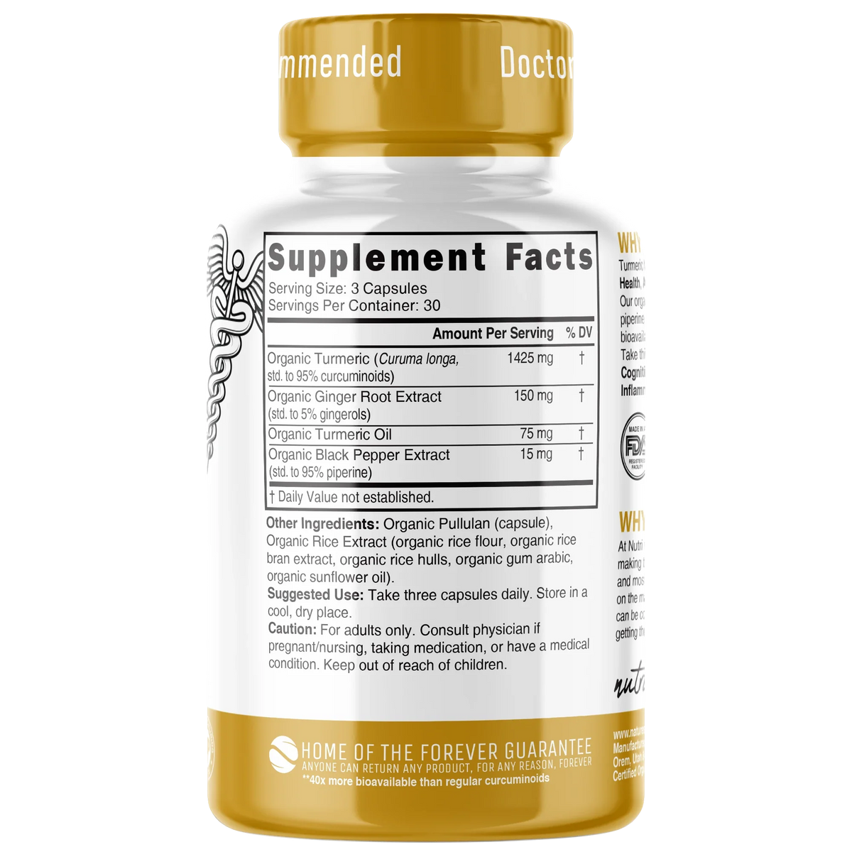 Nutri Turmeric Curcumin+ back label