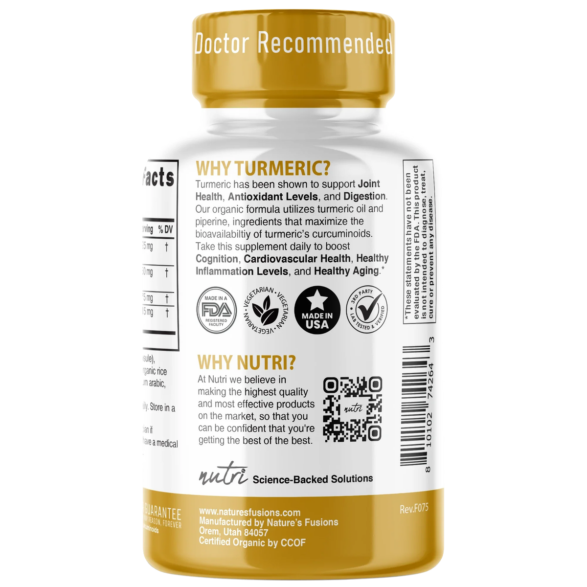 Nutri Turmeric Curcumin+ side panel
