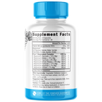 Supplement bottle with blue cap and white label displaying 'Supplement Facts' on a white background