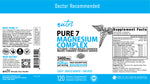 Supplement label for Pure 7 Magnesium Complex with blue and white design.