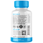 Vitamin supplement bottle with blue cap and white label on a white background