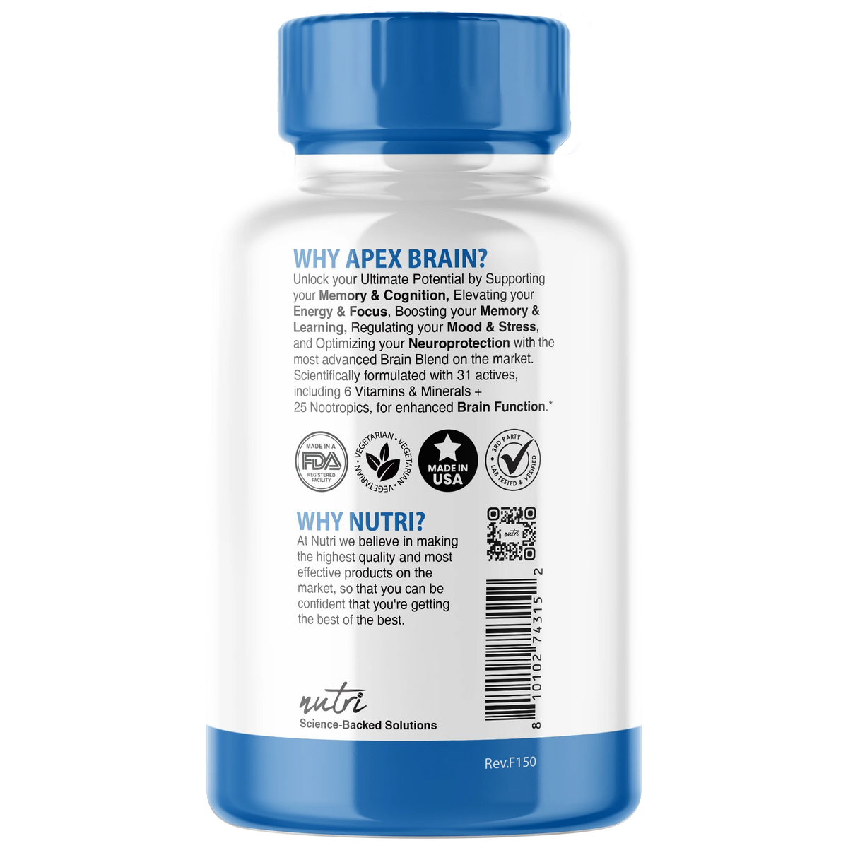 Nutri Apex Brain Caffeine Free 3410mg 125 Count