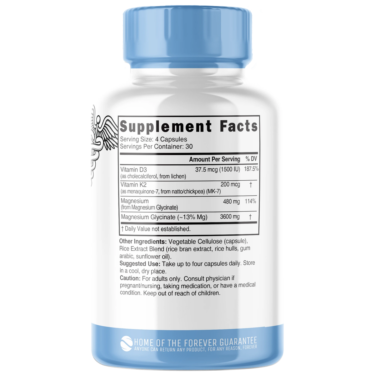 Nutri D3 & K2 Magnesium Glycinate (High Absorption) 480 mg - 120 Count