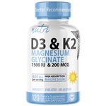 Nutri D3 & K2 Magnesium Glycinate (High Absorption) 480 mg - 120 Count