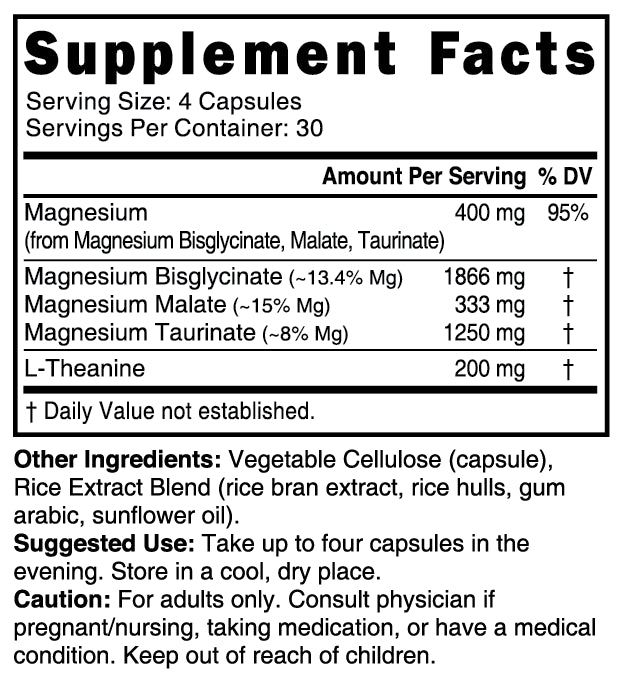 Nutri Triple Magnesium w/ L-Theanine (Glycinate, Malate, Taurinate) 400/200 mg - 120 Count