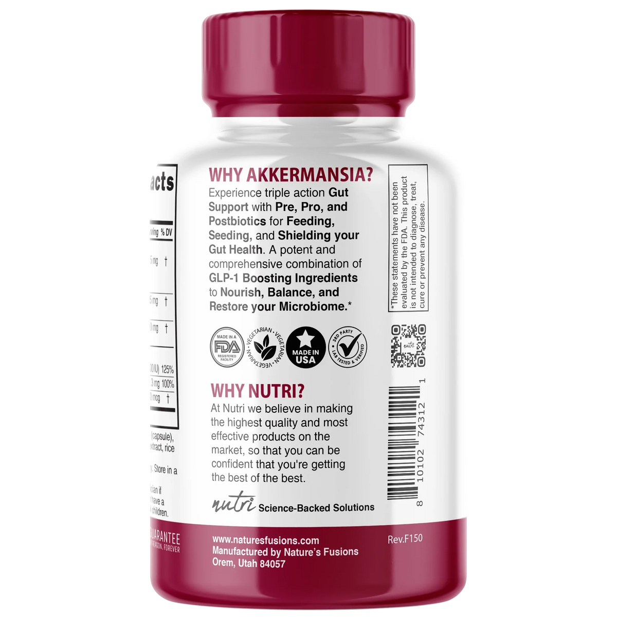 Nutri Akkermansia GLP-1 bottle side panel
