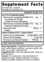 Nutri Akkermansia GLP-1 Supplement Facts panel