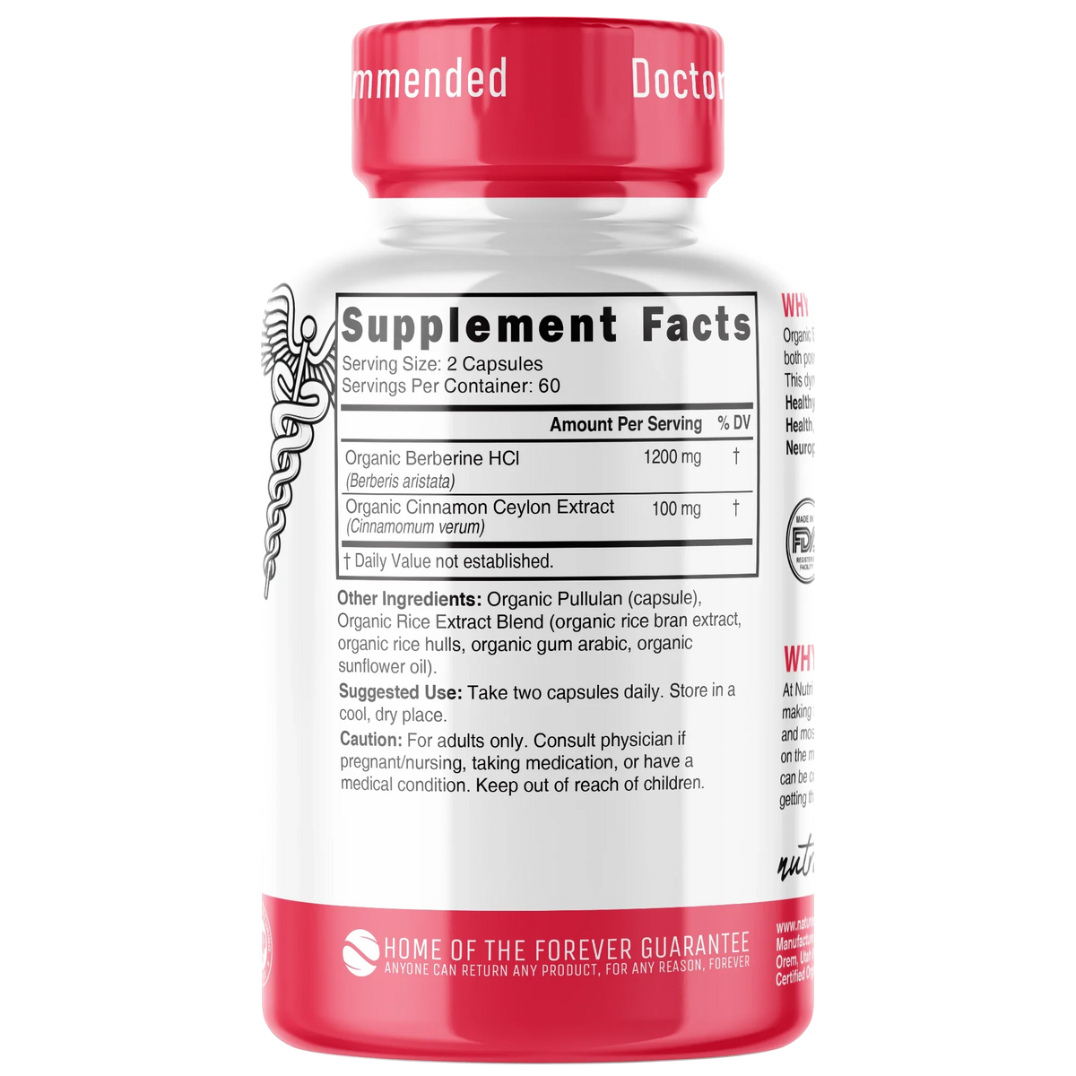 Nutri Berberine+ Organic bottle back label