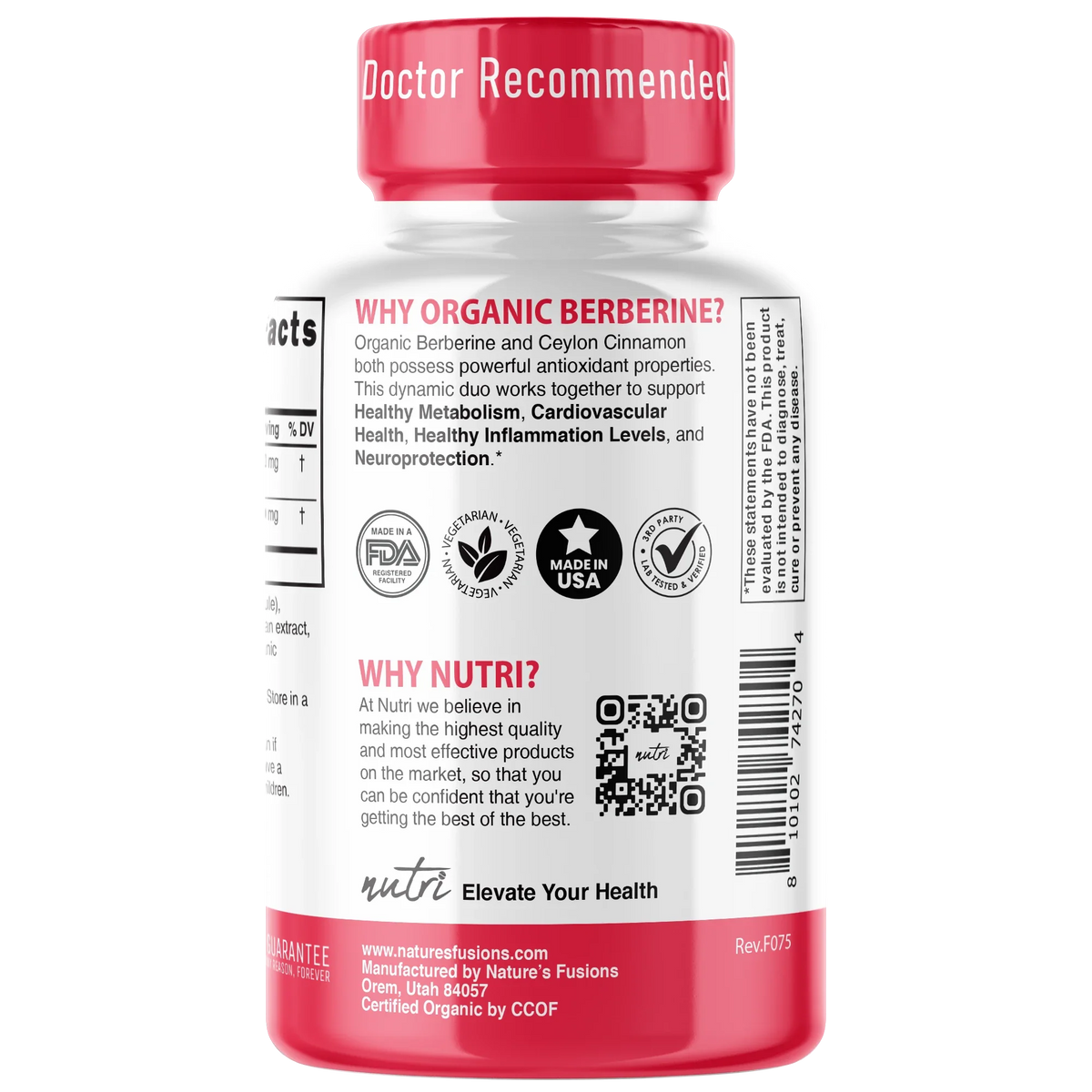 Nutri Berberine+ Organic bottle side label