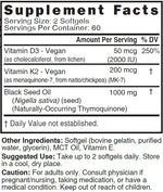 Nutri D3 & K2 Black Seed Oil 1000 mg Supplement Facts panel