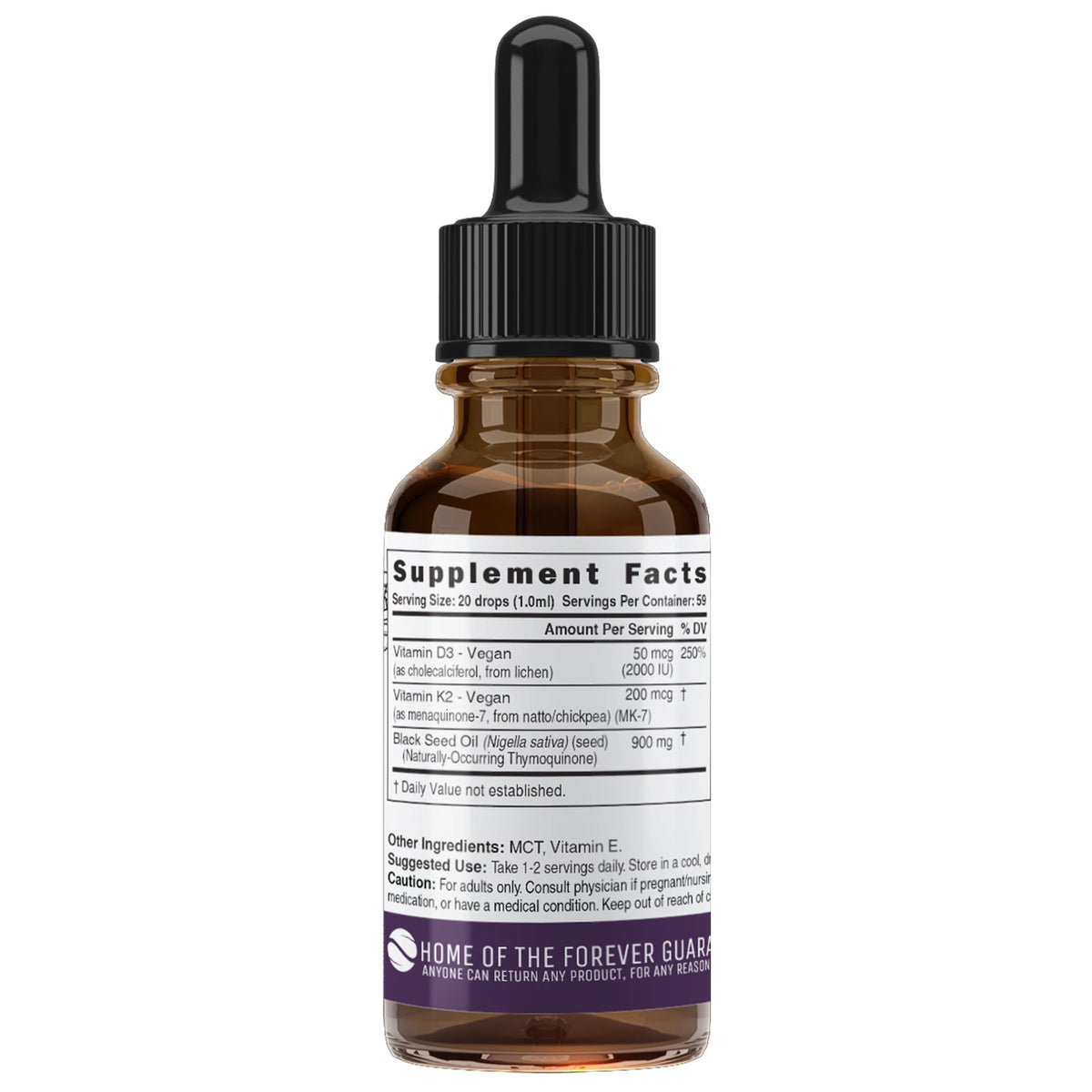 Nutri D3 & K2 Black Seed Oil 900 mg Tincture back label