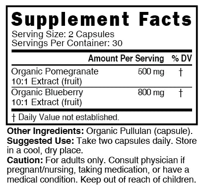 Nutri Blueberry Pomegranate Supplement Facts panel