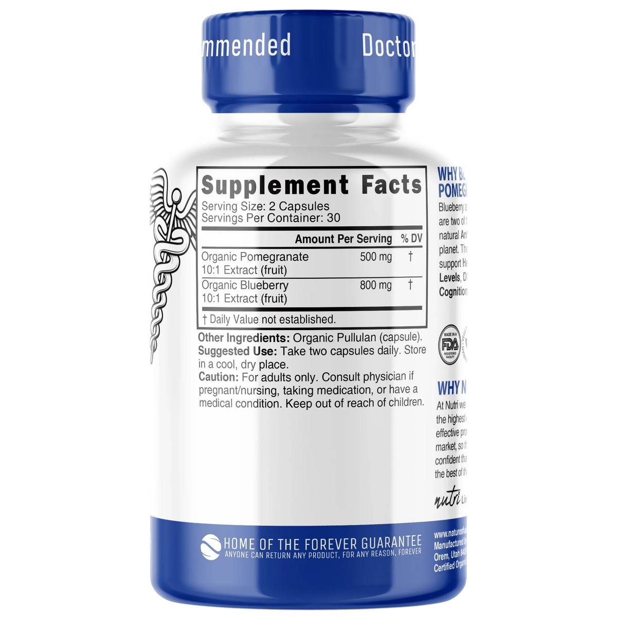 Nutri Blueberry & Pomegranate back label
