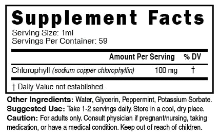 Nutri Chlorophyll Drops Supplement Facts panel