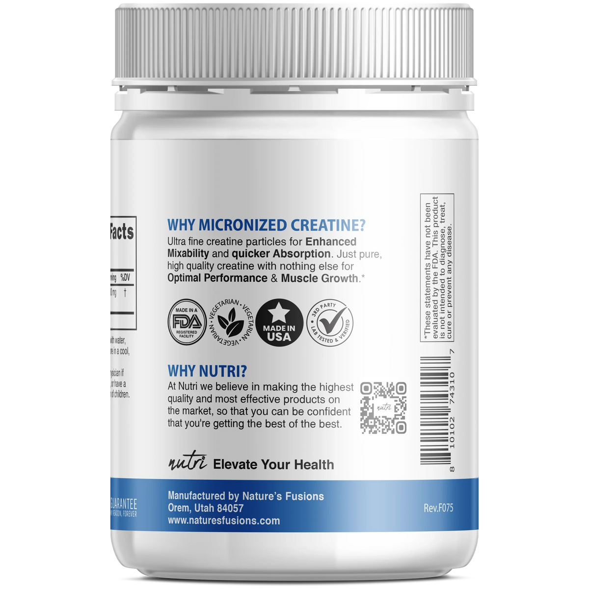 Nutri Creatine 5000mg tub side panel