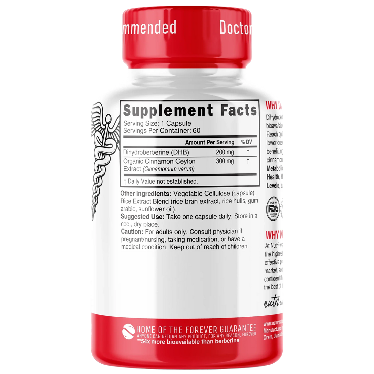 Nutri Dihydroberberine 200mg bottle back label