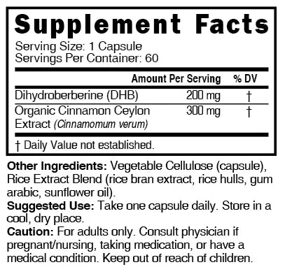 Nutri Dihydroberberine 200 mg Supplement Facts panel
