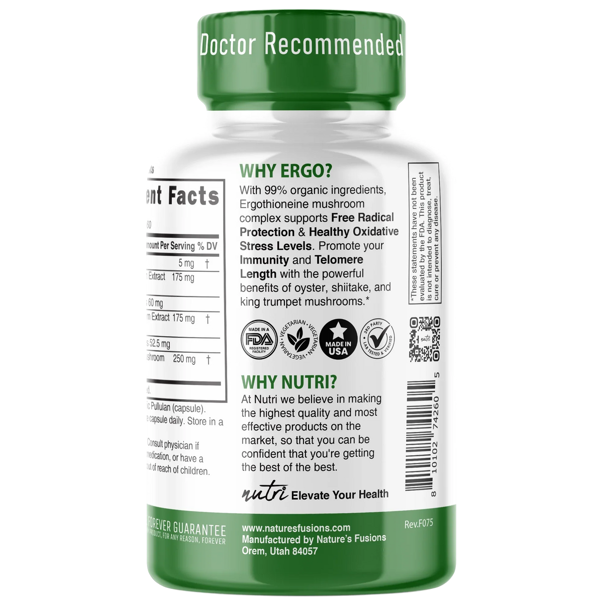 Nutri Ergothioneine Mushroom Complex side panel