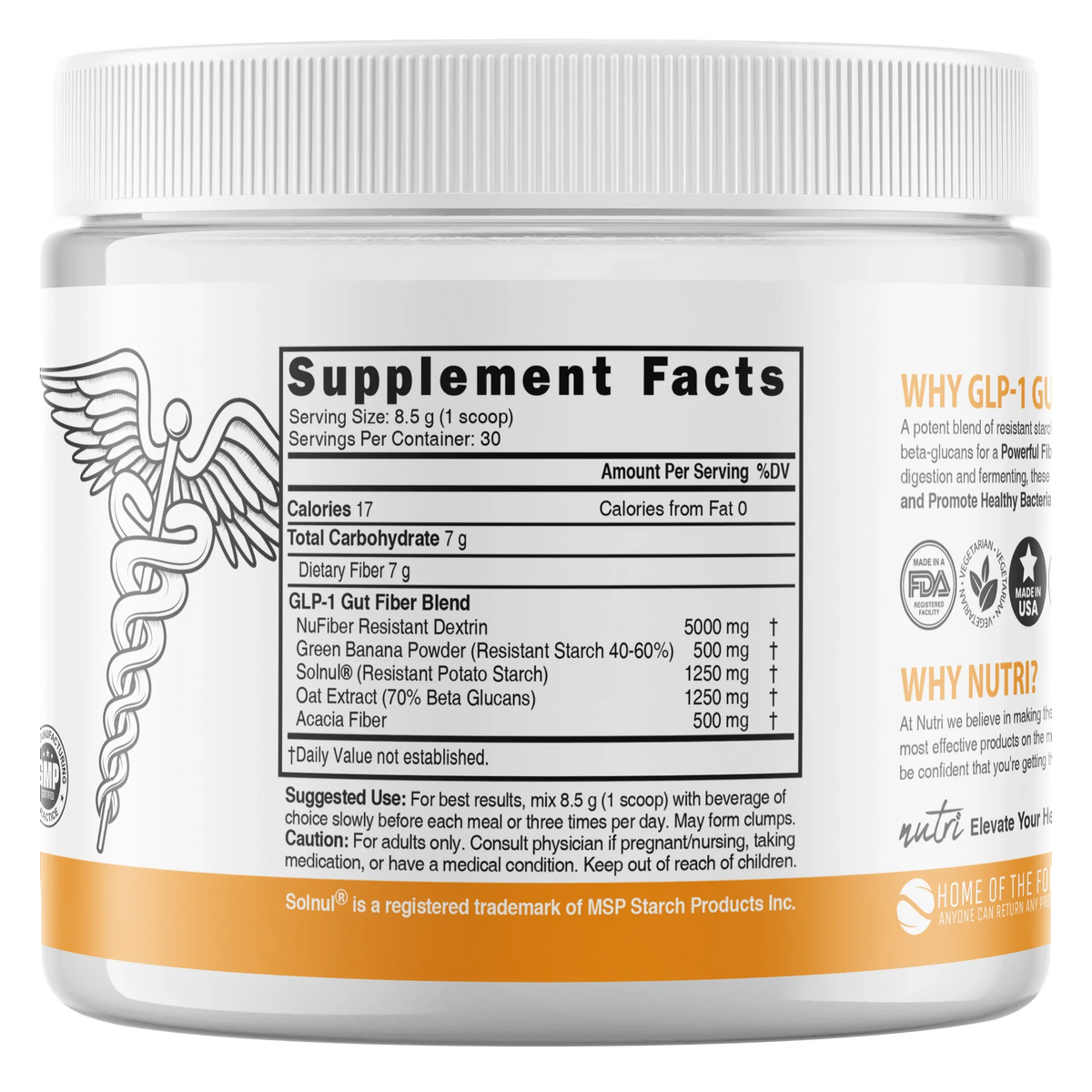 Nutri GLP-1 Gut Support Fiber Boost back label