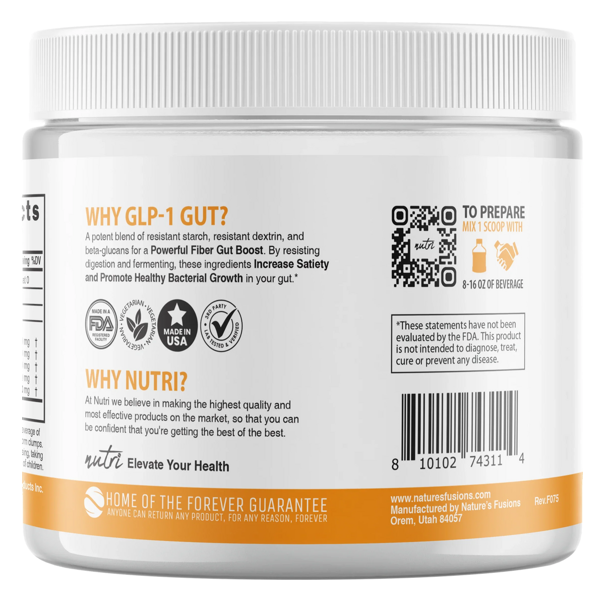 Nutri GLP-1 Gut Support Fiber Boost side label