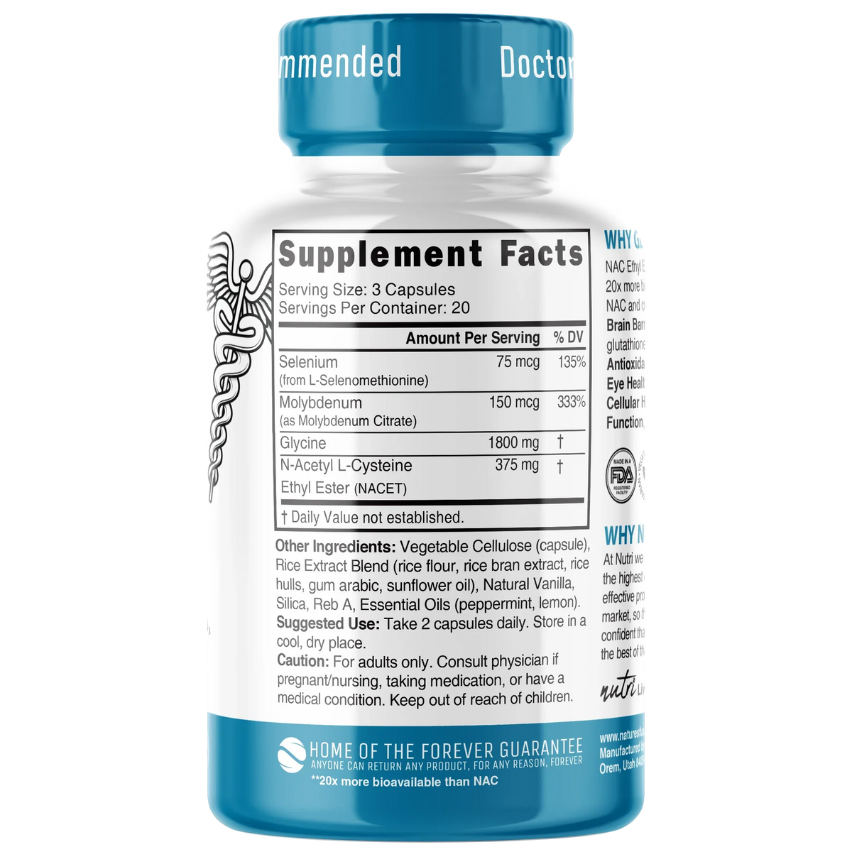 Nutri GlyNACET 375mg Extra Strength back label