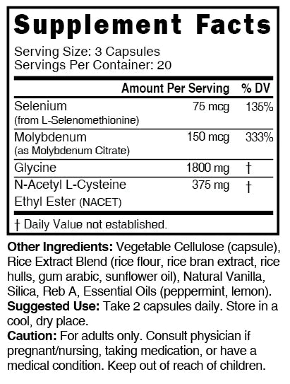 Nutri GlyNACET 375mg Extra Strength Supplement Facts panel