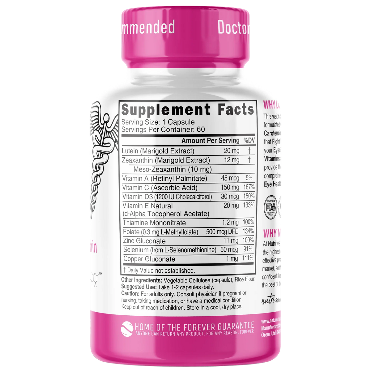 Nutri Lutein Zeaxanthin Mesozeaxanthin back label